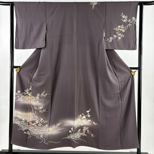 訪問服 身長150.5cm 袖長62cm S 雙層 橘 和樂器 金絲 金銀彩 灰紫 純蠶絲 秀品級