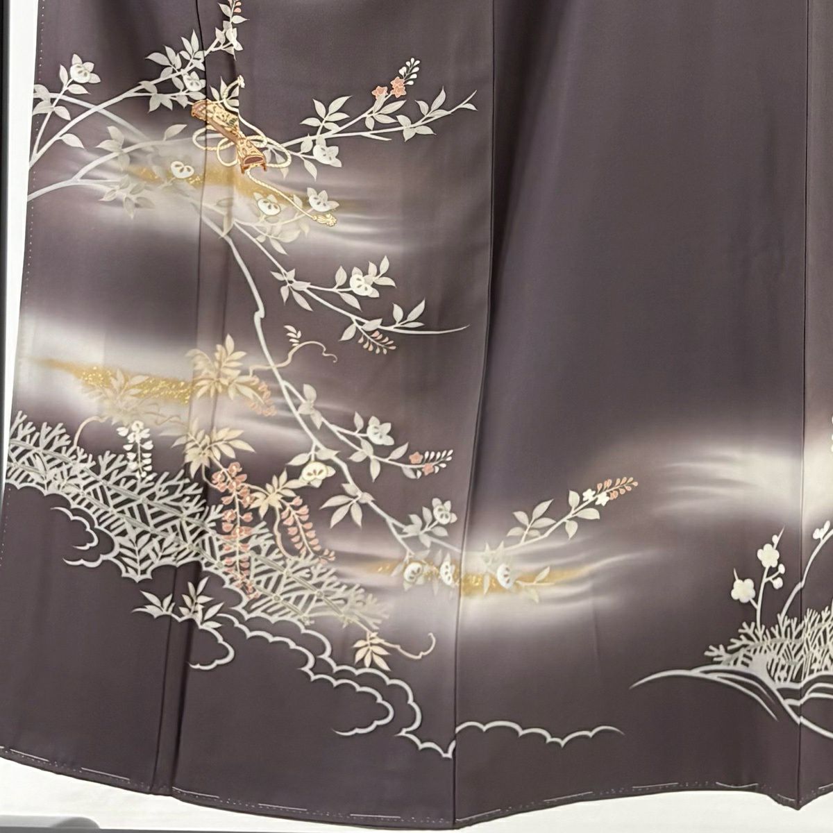 訪問服 身長150.5cm 袖長62cm S 雙層 橘 和樂器 金絲 金銀彩 灰紫 純蠶絲 秀品級