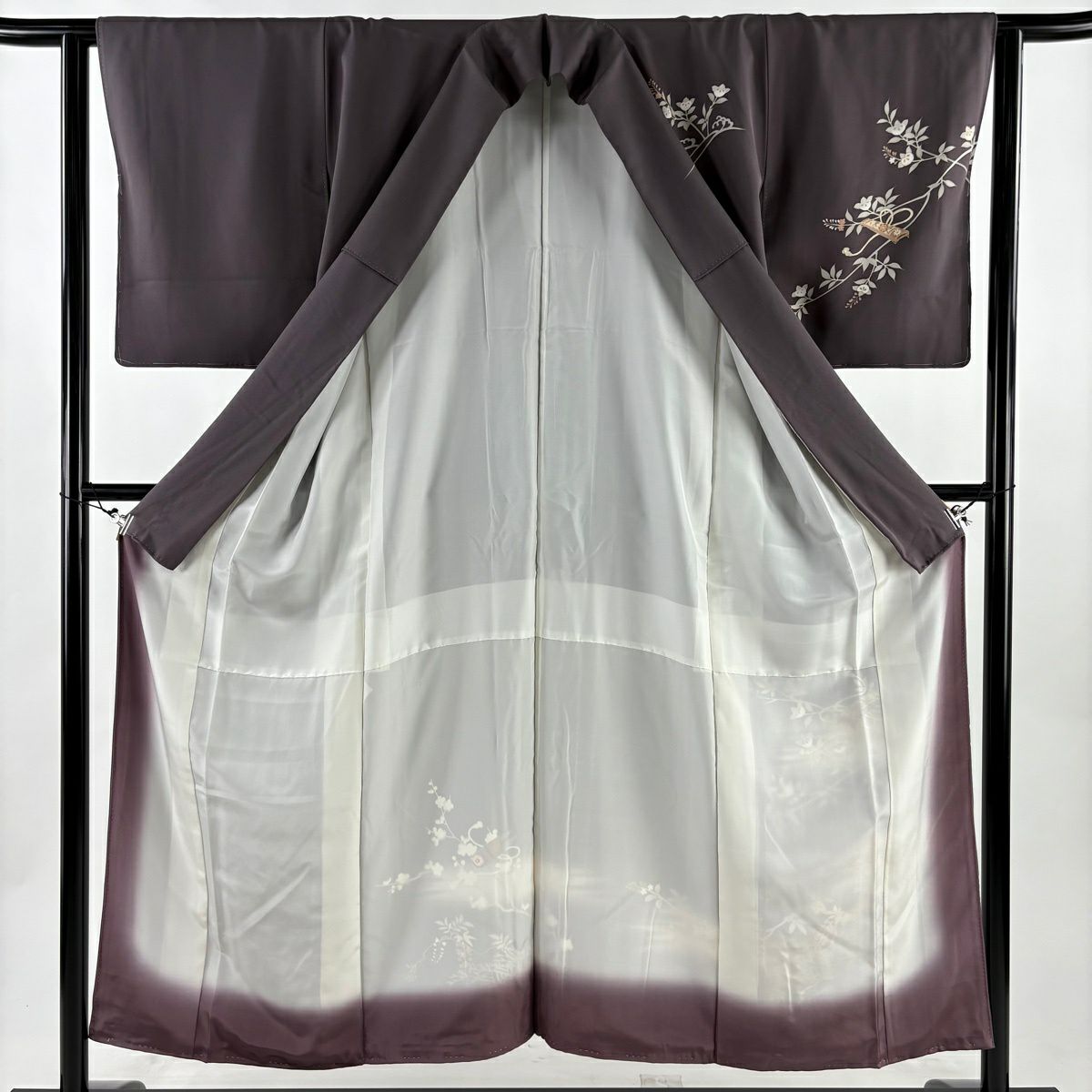 訪問服 身長150.5cm 袖長62cm S 雙層 橘 和樂器 金絲 金銀彩 灰紫 純蠶絲 秀品級