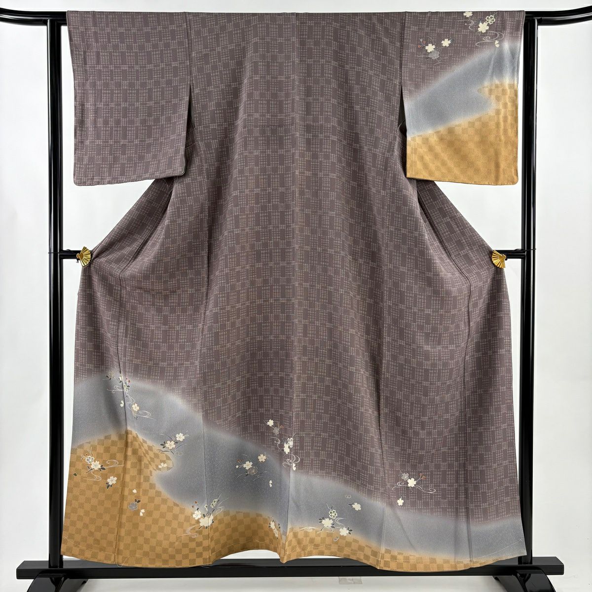 訪問服 身長154cm 袖長63cm S 雙層 櫻花 流水 金絲 金銀彩 灰紫 純蠶絲 秀品級