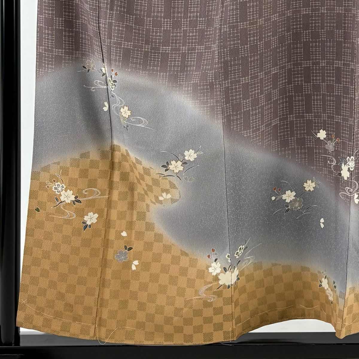 訪問服 身長154cm 袖長63cm S 雙層 櫻花 流水 金絲 金銀彩 灰紫 純蠶絲 秀品級