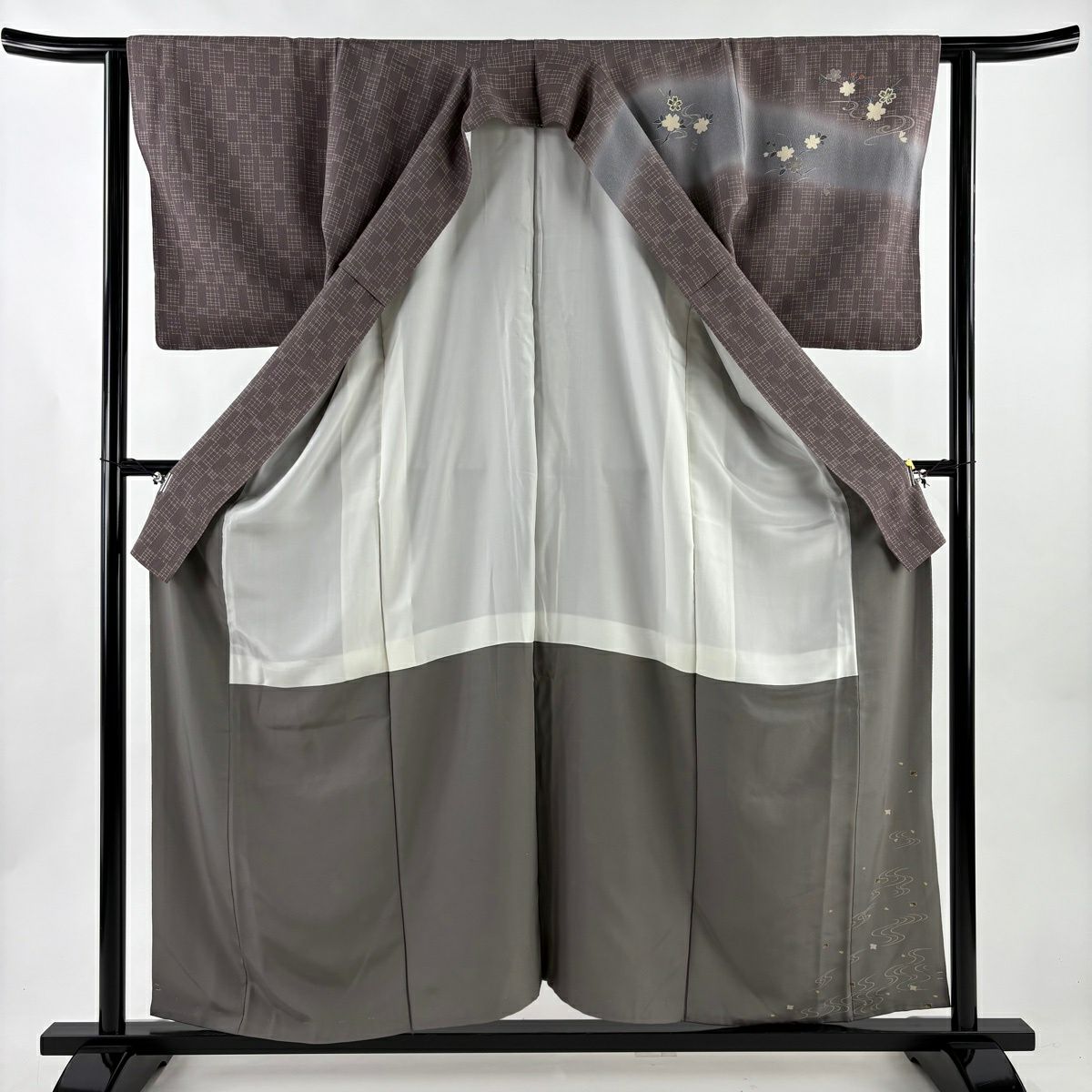 訪問服 身長154cm 袖長63cm S 雙層 櫻花 流水 金絲 金銀彩 灰紫 純蠶絲 秀品級