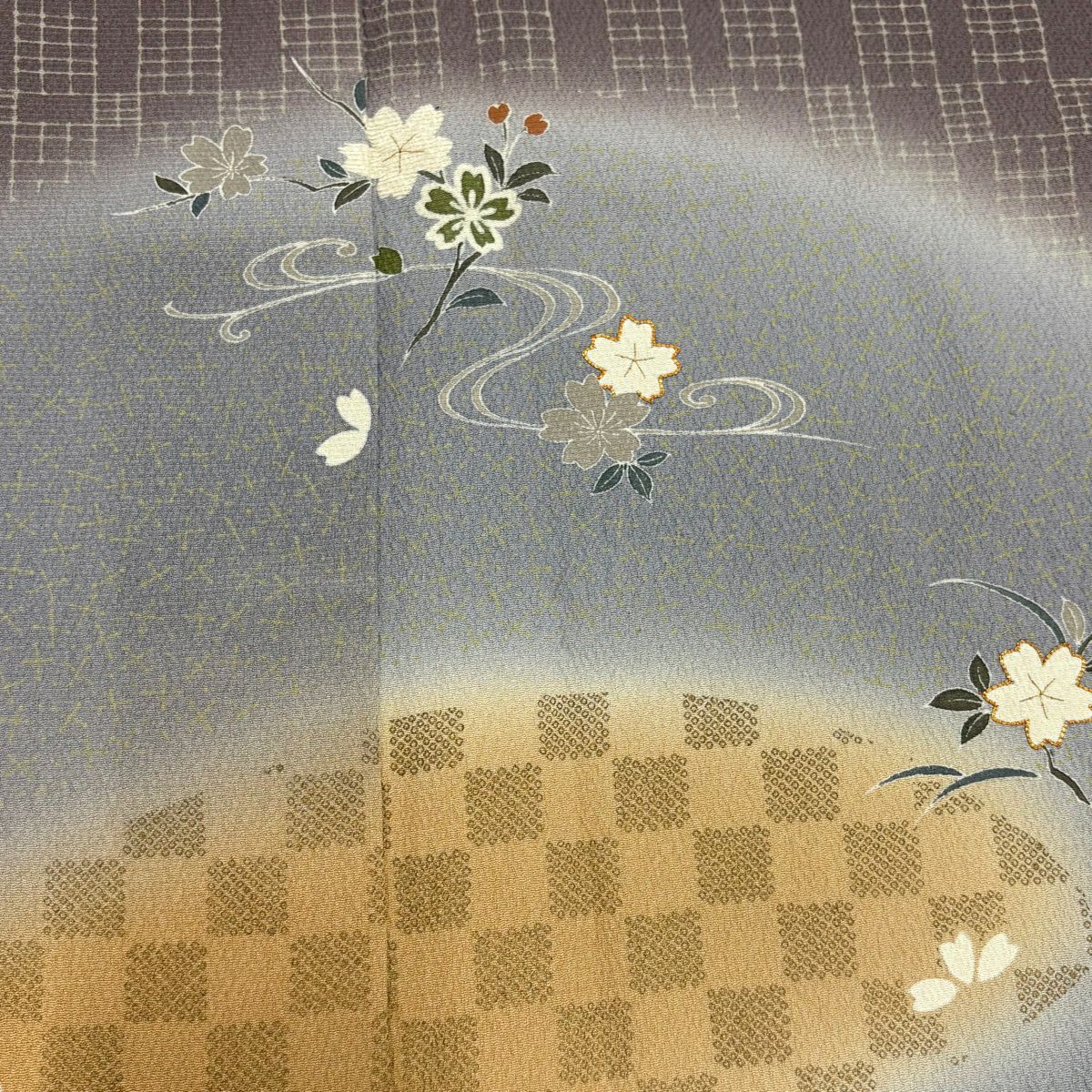 訪問服 身長154cm 袖長63cm S 雙層 櫻花 流水 金絲 金銀彩 灰紫 純蠶絲 秀品級