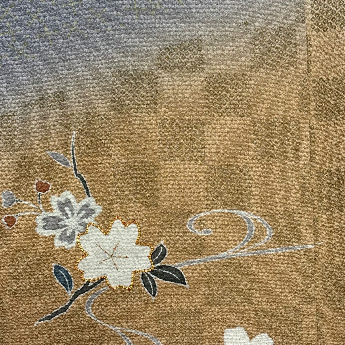 訪問服 身長154cm 袖長63cm S 雙層 櫻花 流水 金絲 金銀彩 灰紫 純蠶絲 秀品級