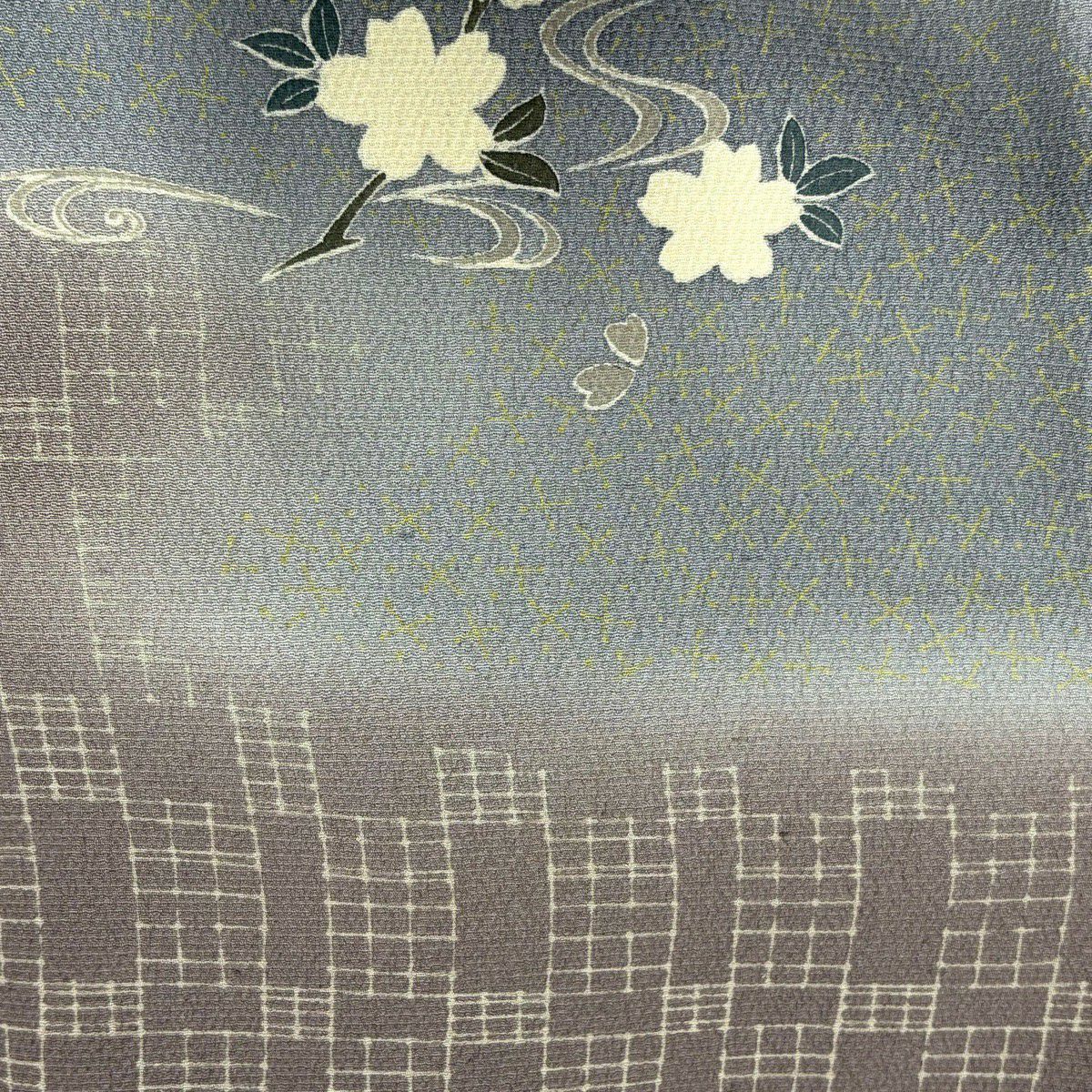 訪問服 身長154cm 袖長63cm S 雙層 櫻花 流水 金絲 金銀彩 灰紫 純蠶絲 秀品級