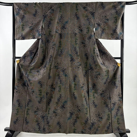 紬織 身長163cm 袖長66.5cm M 雙層 葉柄 輪廓 焦茶 純蠶絲 秀品級