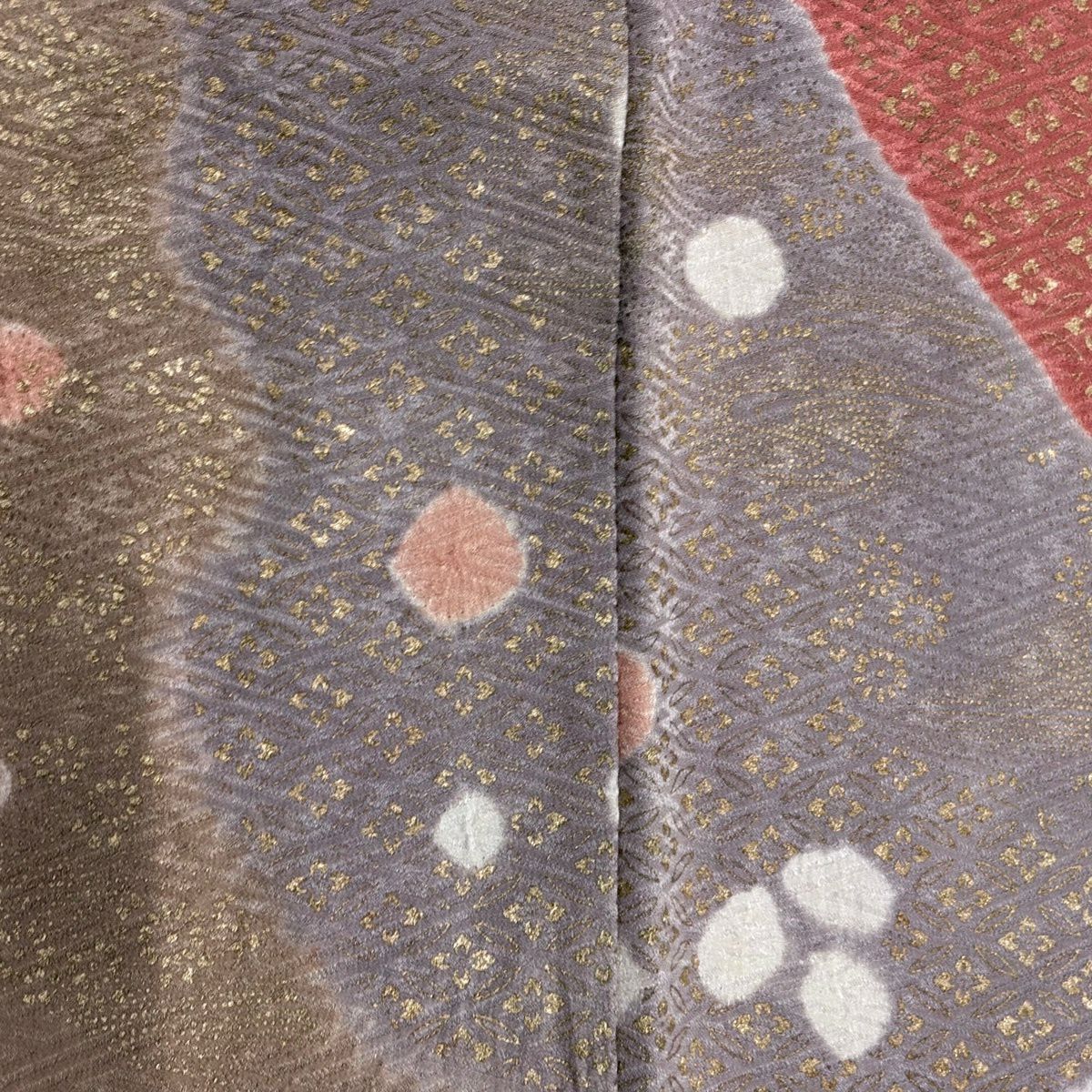 訪問服 身長161.5cm 袖長67cm M 雙層 花 七寶紋 絞染 金彩裝飾 鮭粉色 純蠶絲 秀品級