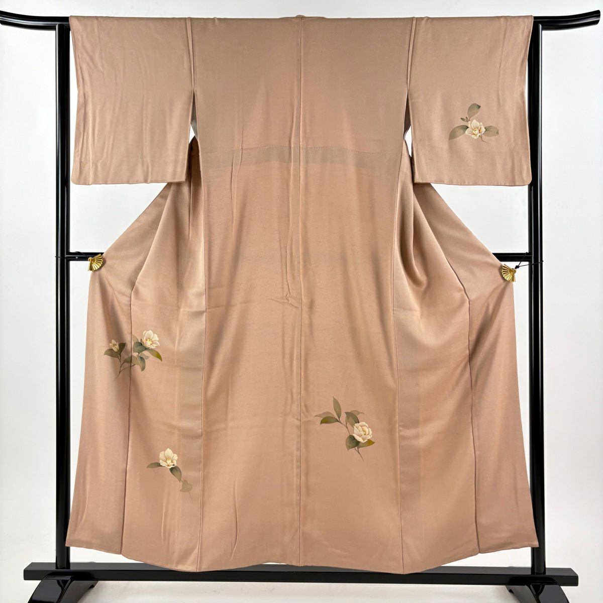 付下 身長154.5cm 袖長63.5cm S 雙層 椿 地紋 米色 純蠶絲 優品級