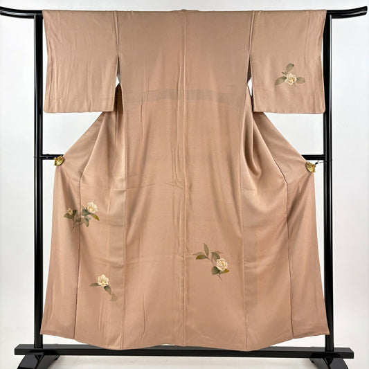 付下 身長154.5cm 袖長63.5cm S 雙層 椿 地紋 米色 純蠶絲 優品級