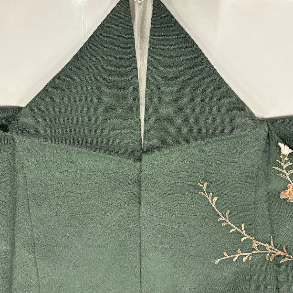 訪問服 身長157.5cm 袖長63cm S 雙層 草花紋紋 垣根 漸層 金彩裝飾 灰綠 純蠶絲 秀品級