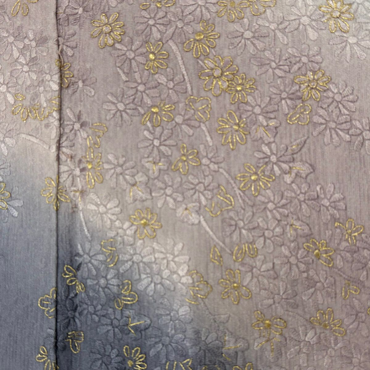 【美品】訪問服 身長161cm 袖長64.5cm M 雙層 菊花 流水 金糸 刺繡 青灰 純蠶絲 秀品級