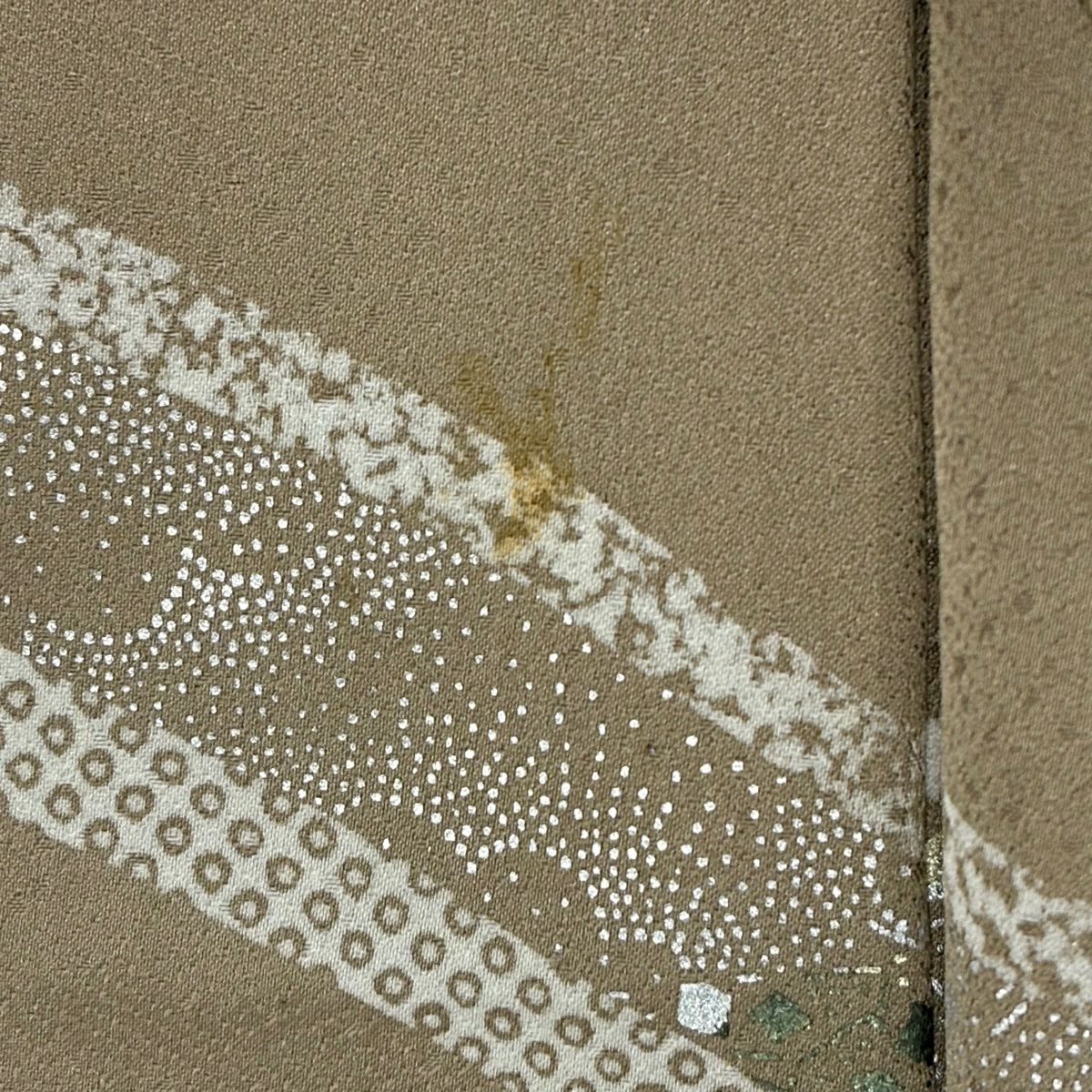 付下 身長153.5cm 袖長63cm S 雙層 扇子 草花紋紋 刺繡 金銀彩 淡茶 純蠶絲 優品級