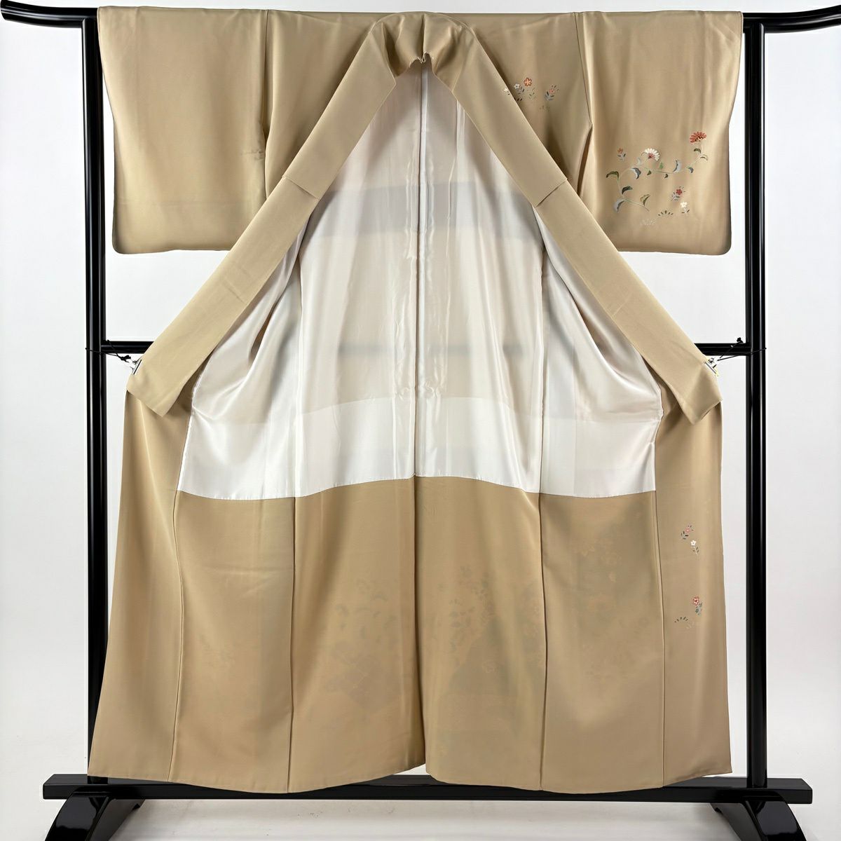 【美品】訪問服 身長157cm 袖長63cm S 雙層 草花紋紋 鳥 金銀彩 漸層 米色 純蠶絲 優品級