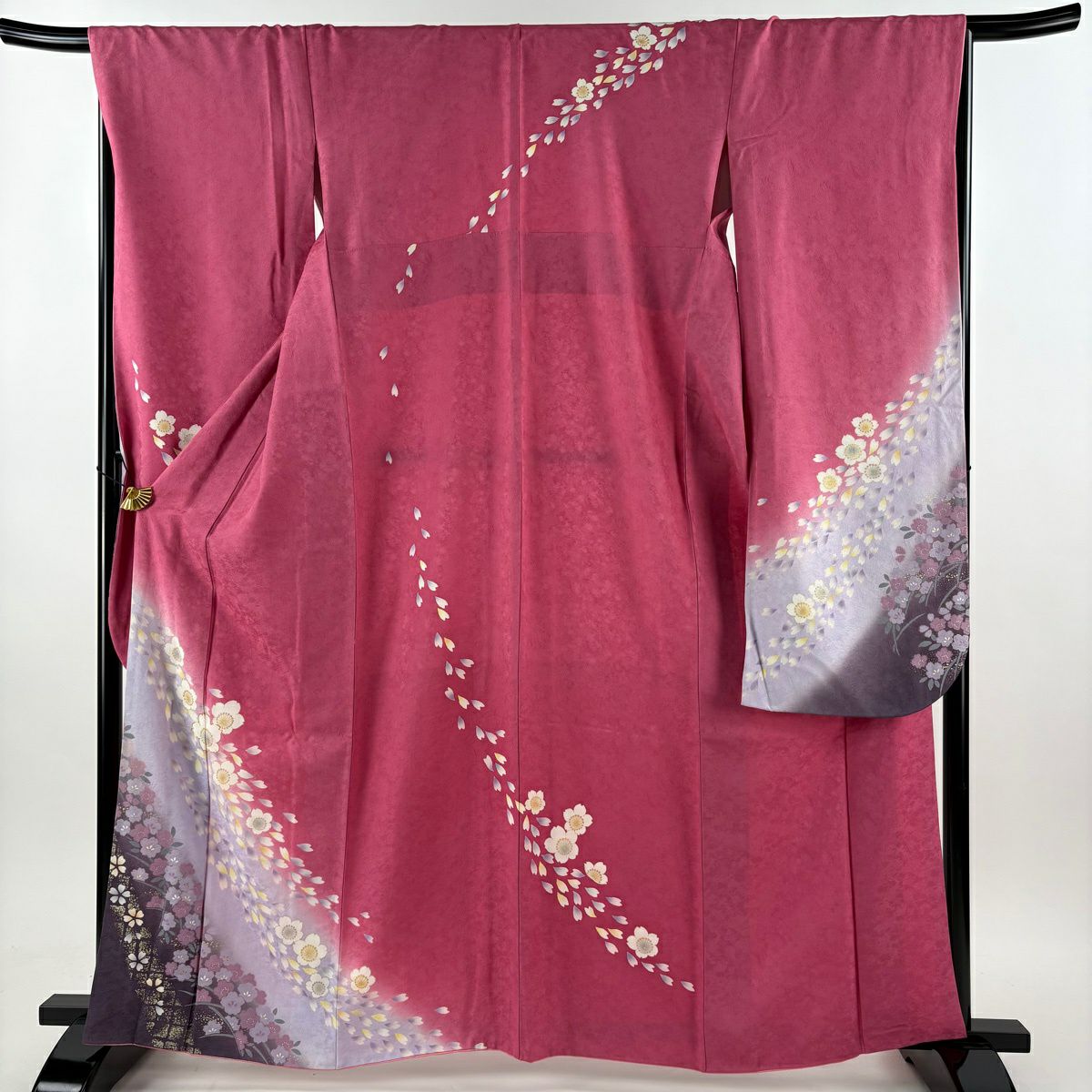 振袖禮服 身長163.5cm 袖長68cm L 雙層 櫻花花瓣 金絲 金銀彩 粉色 純蠶絲 優品級