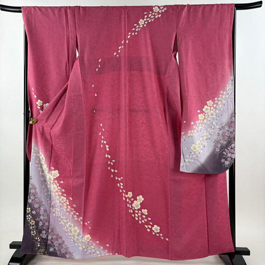 振袖禮服 身長163.5cm 袖長68cm L 雙層 櫻花花瓣 金絲 金銀彩 粉色 純蠶絲 優品級
