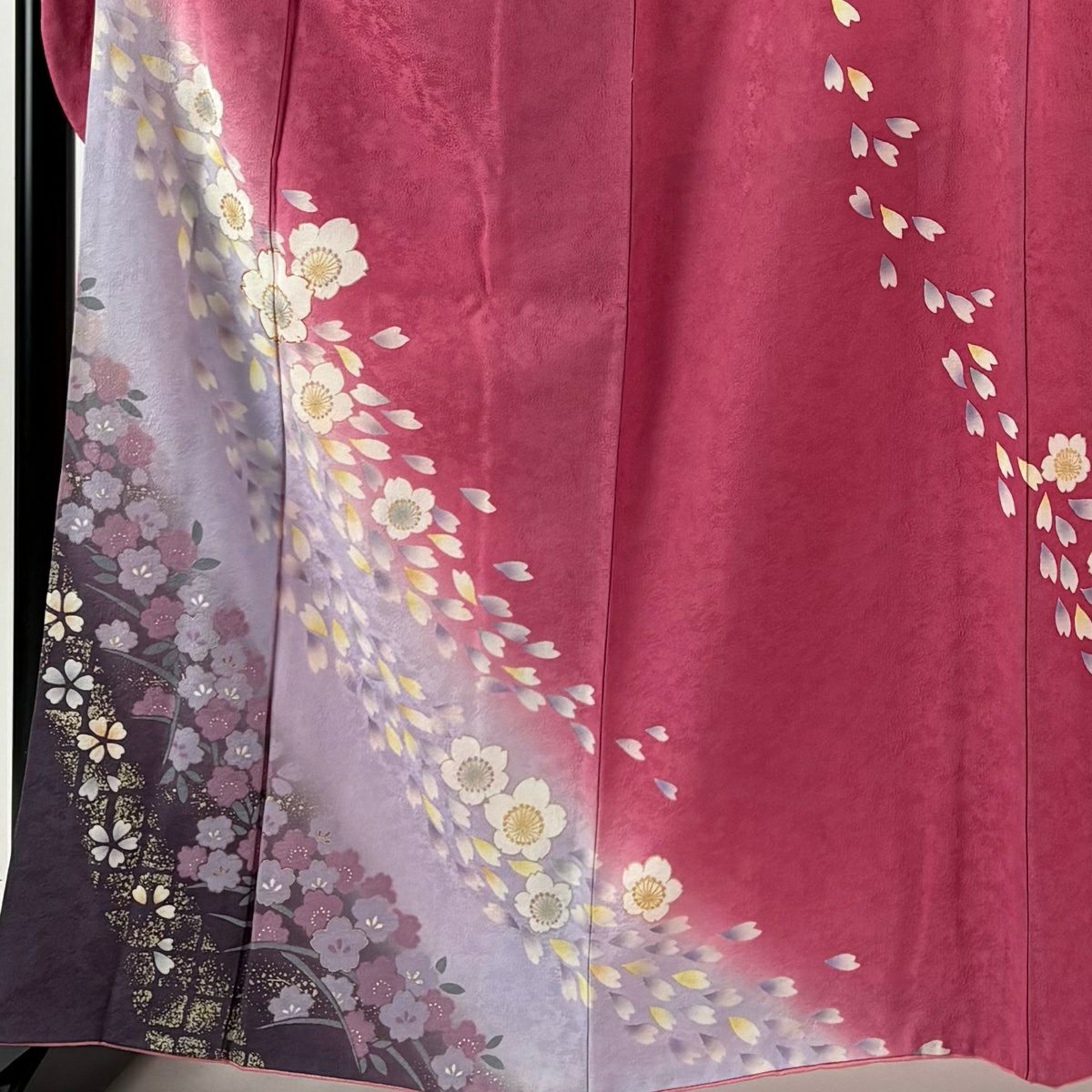 振袖禮服 身長163.5cm 袖長68cm L 雙層 櫻花花瓣 金絲 金銀彩 粉色 純蠶絲 優品級