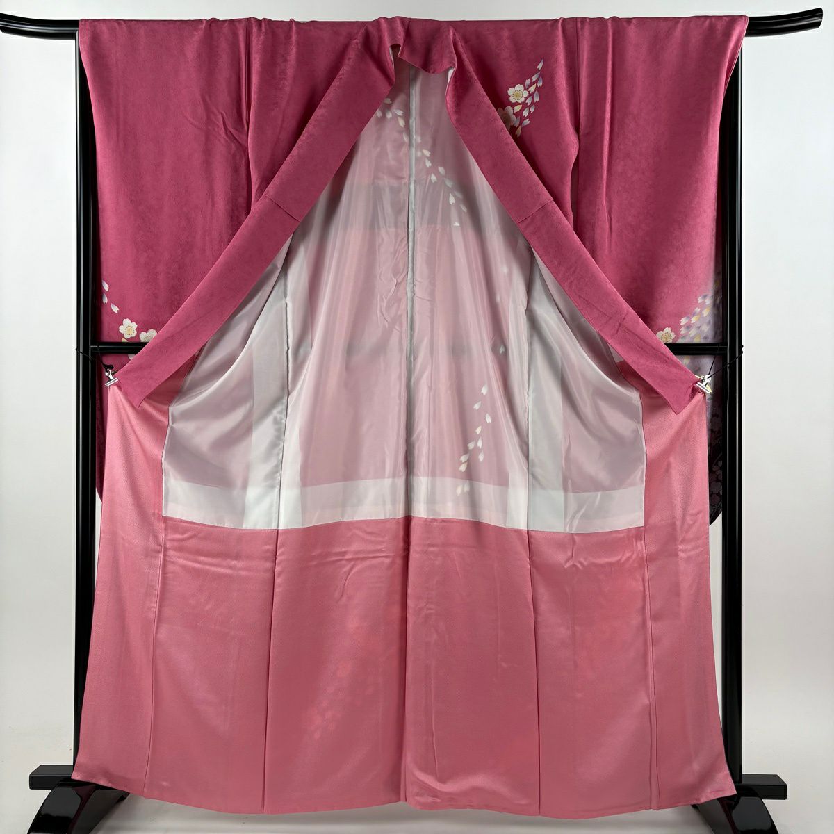 振袖禮服 身長163.5cm 袖長68cm L 雙層 櫻花花瓣 金絲 金銀彩 粉色 純蠶絲 優品級