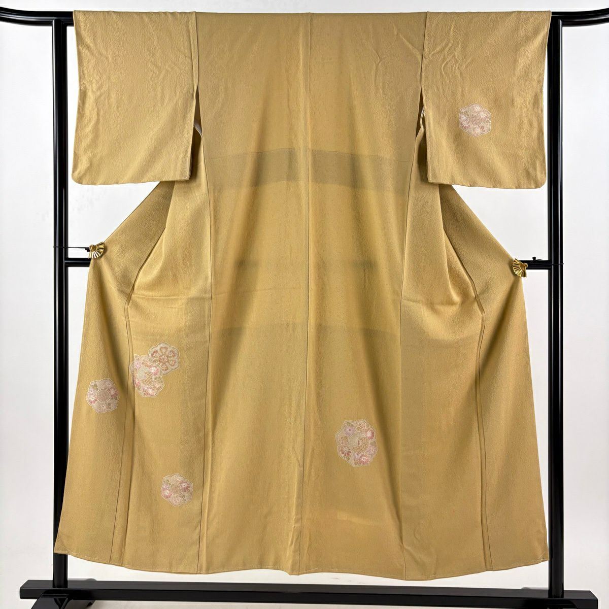付下 身長151.5cm 袖長62.5cm S 雙層 華紋 鏡裏文 刺繡 金金箔 淺茶 純蠶絲 秀品級