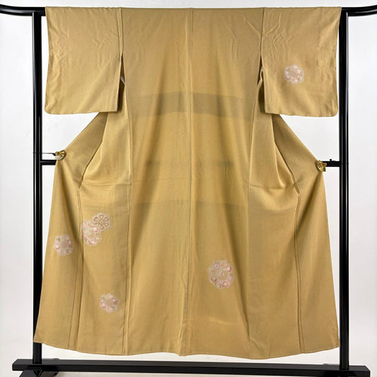 付下 身長151.5cm 袖長62.5cm S 雙層 華紋 鏡裏文 刺繡 金金箔 淺茶 純蠶絲 秀品級