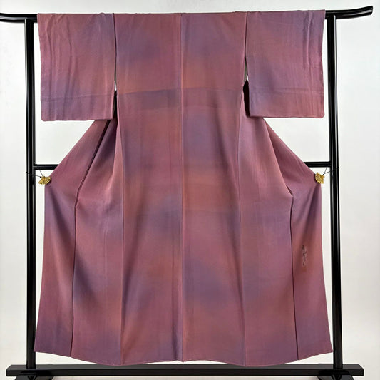 【美品】 小紋 身長153cm 袖長62cm S 雙層 斉藤三才 落款あり ぼかし 紅紫 純蠶絲 秀品級
