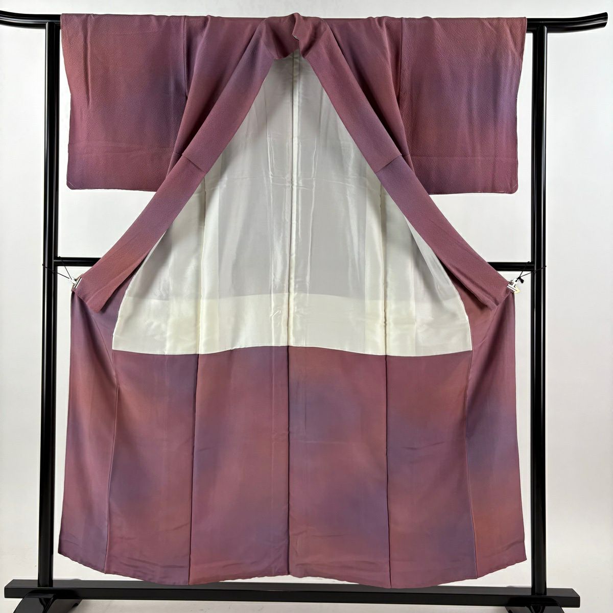 【美品】 小紋 身長153cm 袖長62cm S 雙層 斉藤三才 落款あり ぼかし 紅紫 純蠶絲 秀品級