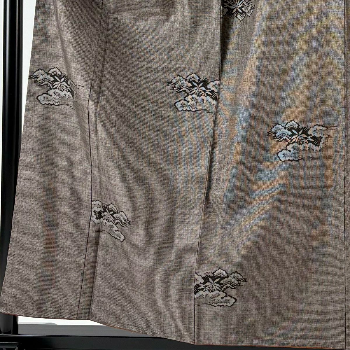 【美品】 紬織織 身長157cm 袖長62.5cm S 雙層 笠松樹 雲文 焦茶 純蠶絲 秀品級