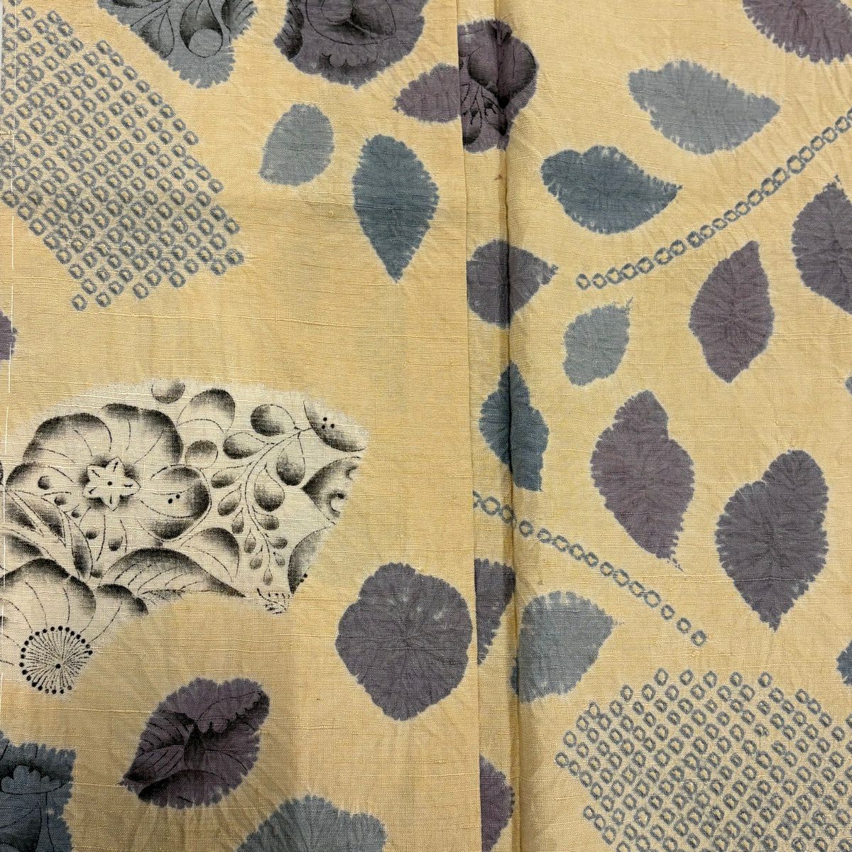 【美品】 小紋 身長159cm 袖長65.5cm M 雙層 紬織織 辻花染 絞染 米色 純蠶絲 優品級