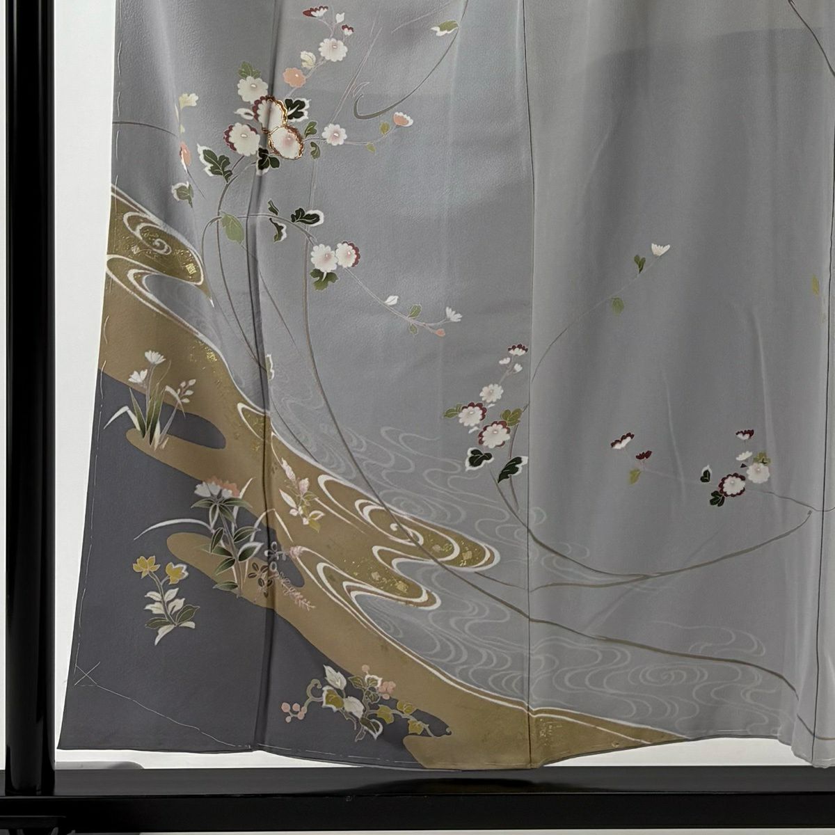 訪問服 身長156cm 袖長63.5cm S 雙層 菊花 流水 金銀彩 金絲 灰色 純蠶絲 秀品級