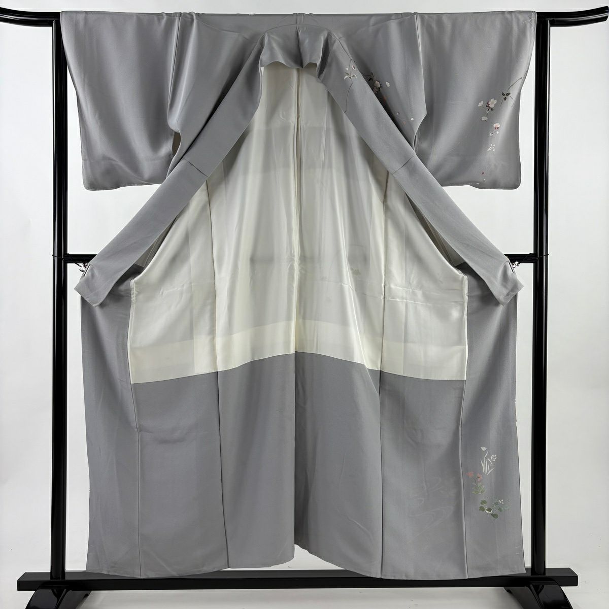 訪問服 身長156cm 袖長63.5cm S 雙層 菊花 流水 金銀彩 金絲 灰色 純蠶絲 秀品級