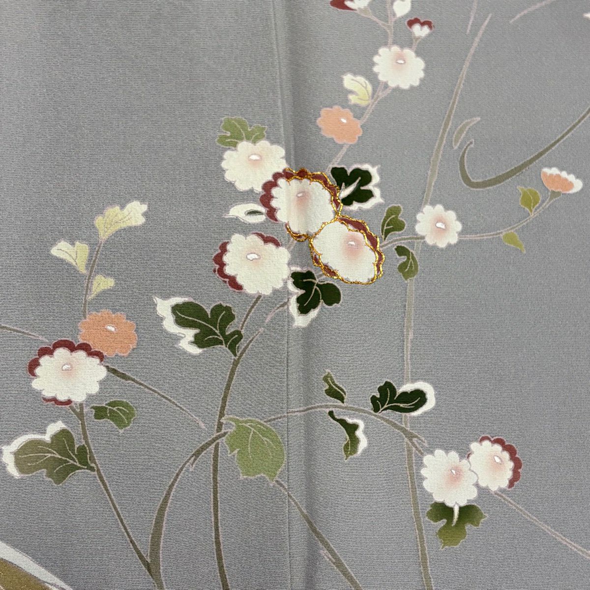 訪問服 身長156cm 袖長63.5cm S 雙層 菊花 流水 金銀彩 金絲 灰色 純蠶絲 秀品級
