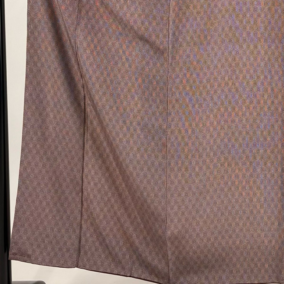 江戶小紋 身長154cm 袖長62cm S 雙層 龜甲紋 斜格子 小豆 純蠶絲 優品級