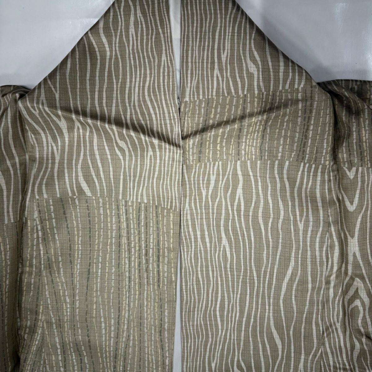 【美品】訪問服 身長151.5cm 袖長63cm S 雙層 紬織織 木目紋 よろけ縞 薄茶 純蠶絲 秀品級