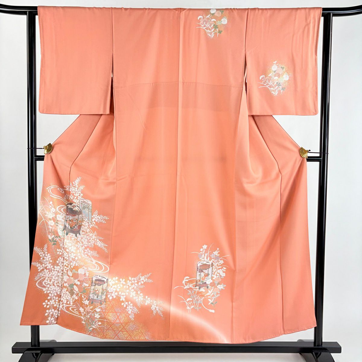 訪問服 身長153cm 袖長63cm S 雙層 貝桶 萩 金銀彩 漸層 粉紅 純蠶絲 秀品級 一つ紋