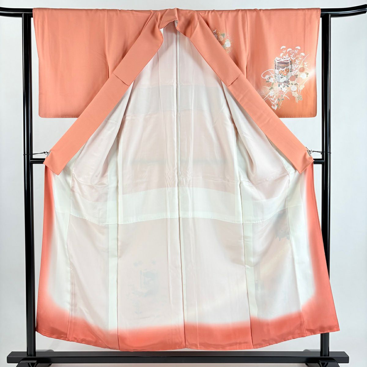 訪問服 身長153cm 袖長63cm S 雙層 貝桶 萩 金銀彩 漸層 粉紅 純蠶絲 秀品級 一つ紋