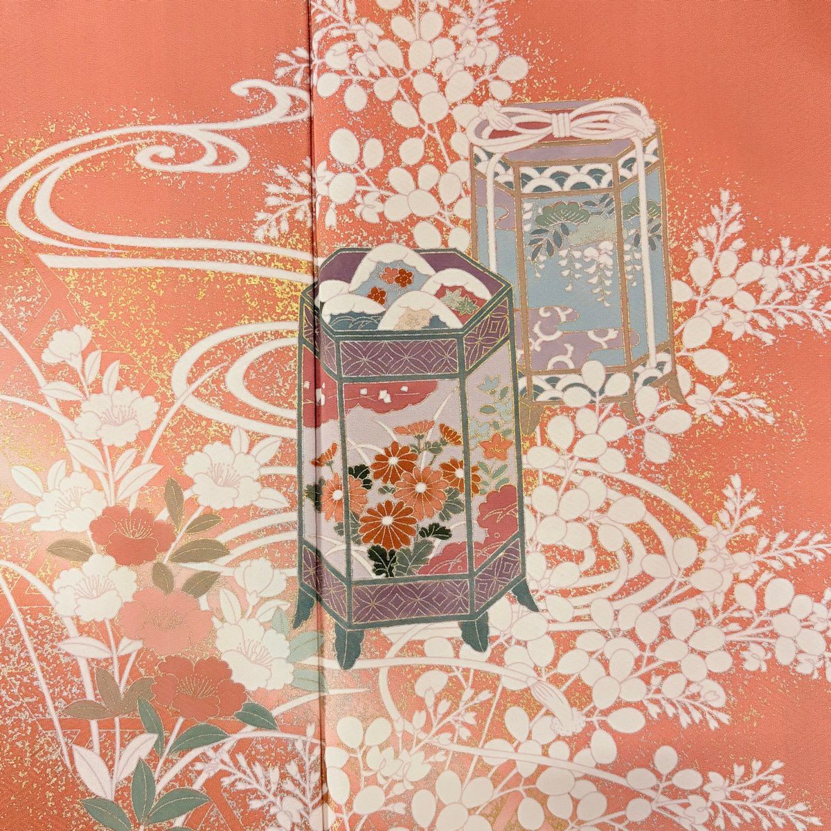 訪問服 身長153cm 袖長63cm S 雙層 貝桶 萩 金銀彩 漸層 粉紅 純蠶絲 秀品級 一つ紋