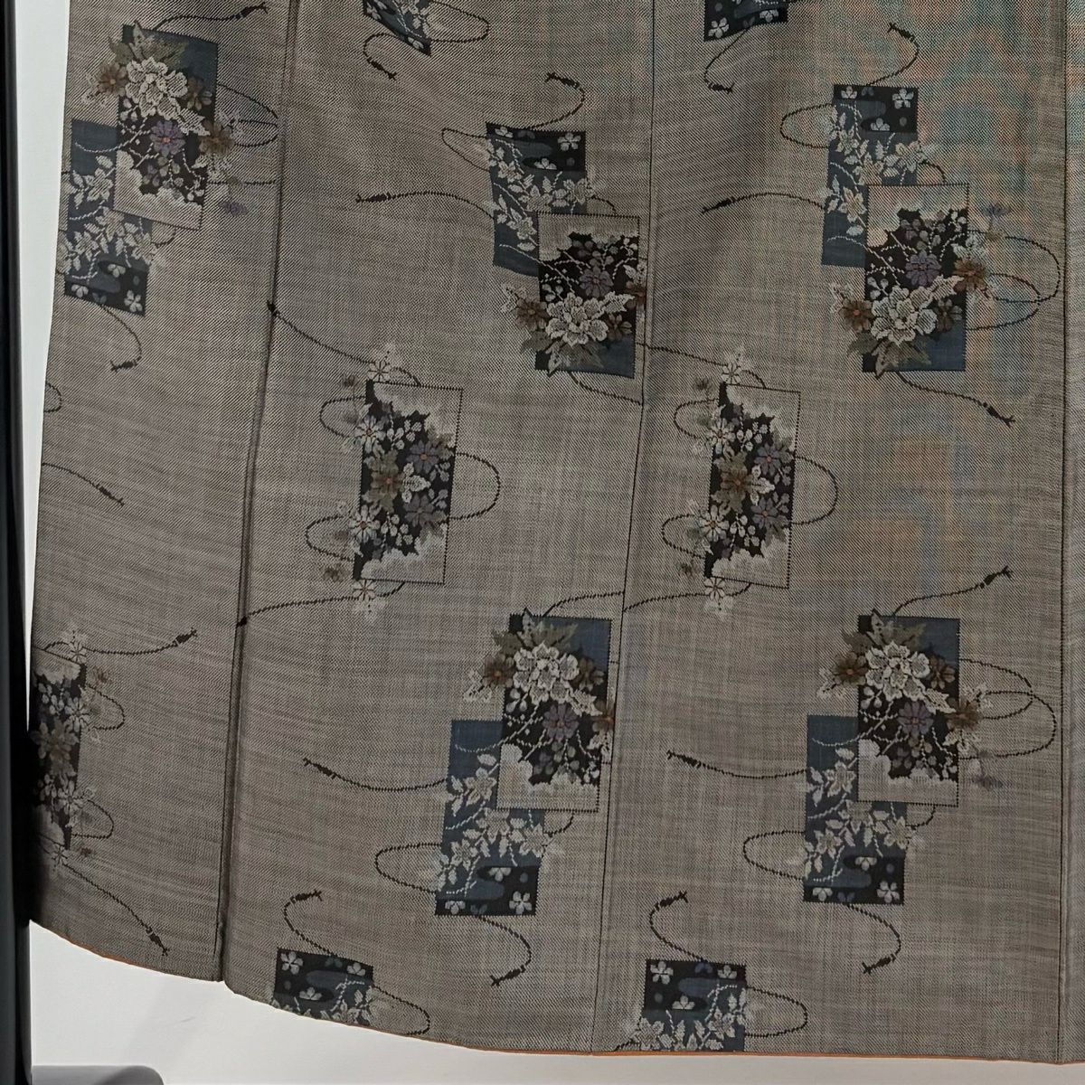 紬織 身長151.5cm 袖長62.5cm S 雙層 短冊 菊花 焦茶 純蠶絲 秀品級