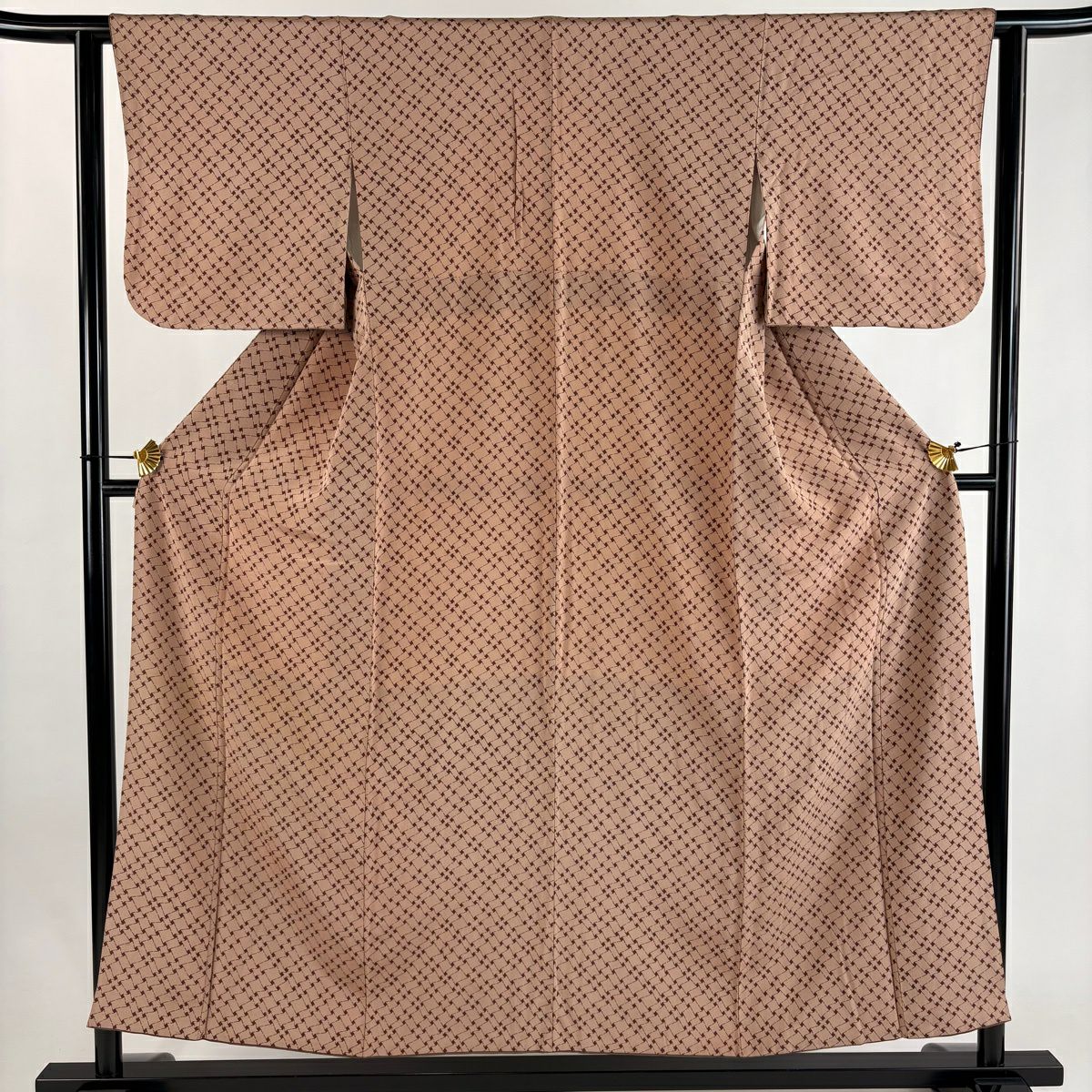 小紋 身長153.5cm 袖長62.5cm S 雙層 幾何學圖案 淺茶 純蠶絲 優品級
