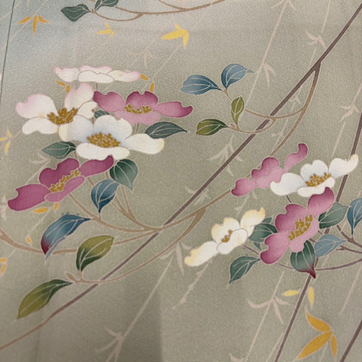 訪問服 身長155.5cm 袖長63.5cm S 雙層 落款有 枝花 漸層 薄綠 純蠶絲 優品級