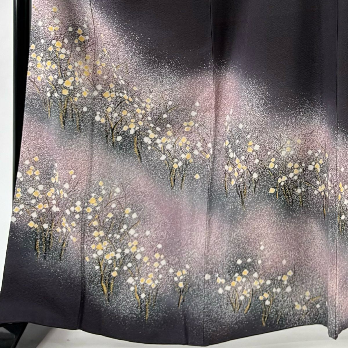 【美品】 付下 身長163cm 袖長67.5cm L 雙層 樹木 霞 金銀彩 漸層 深紫 純蠶絲 優品級