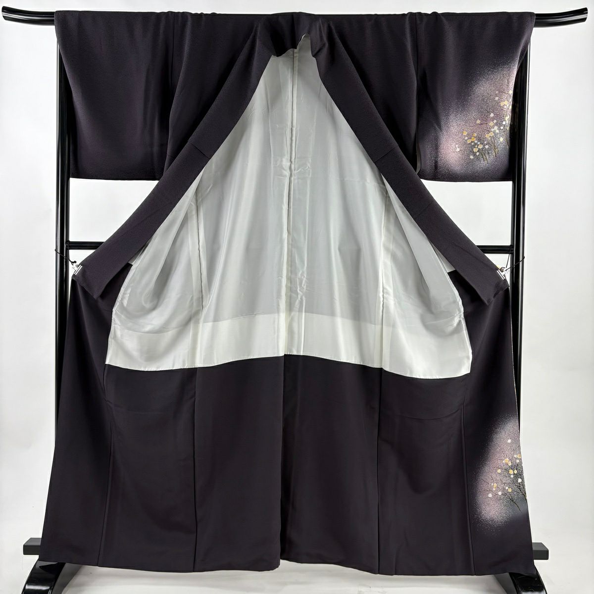 【美品】 付下 身長163cm 袖長67.5cm L 雙層 樹木 霞 金銀彩 漸層 深紫 純蠶絲 優品級