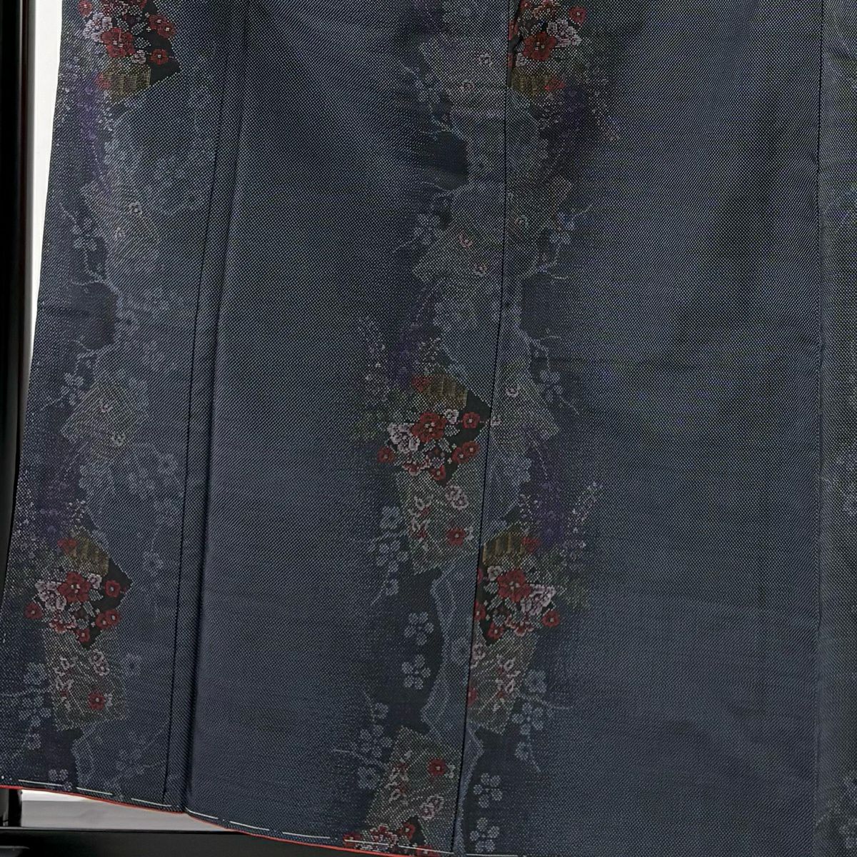【美品】 大島紬織 身長159.5cm 袖長61.5cm S 雙層 證書齊全 色紙 草花紋紋 深藍 純蠶絲 秀品級