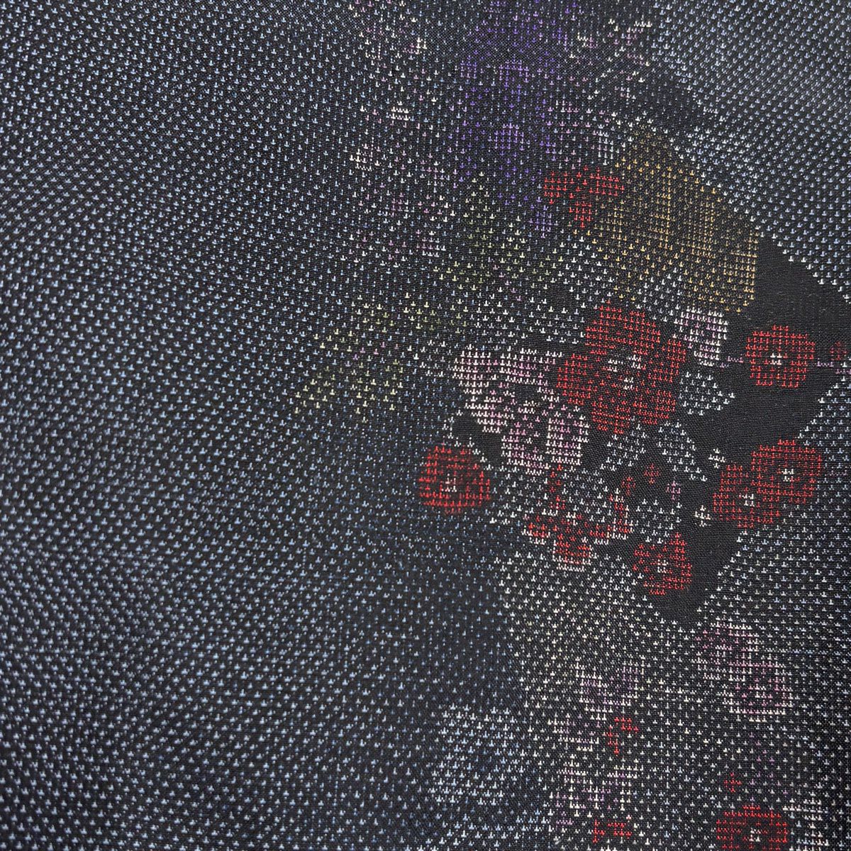 【美品】 大島紬織 身長159.5cm 袖長61.5cm S 雙層 證書齊全 色紙 草花紋紋 深藍 純蠶絲 秀品級