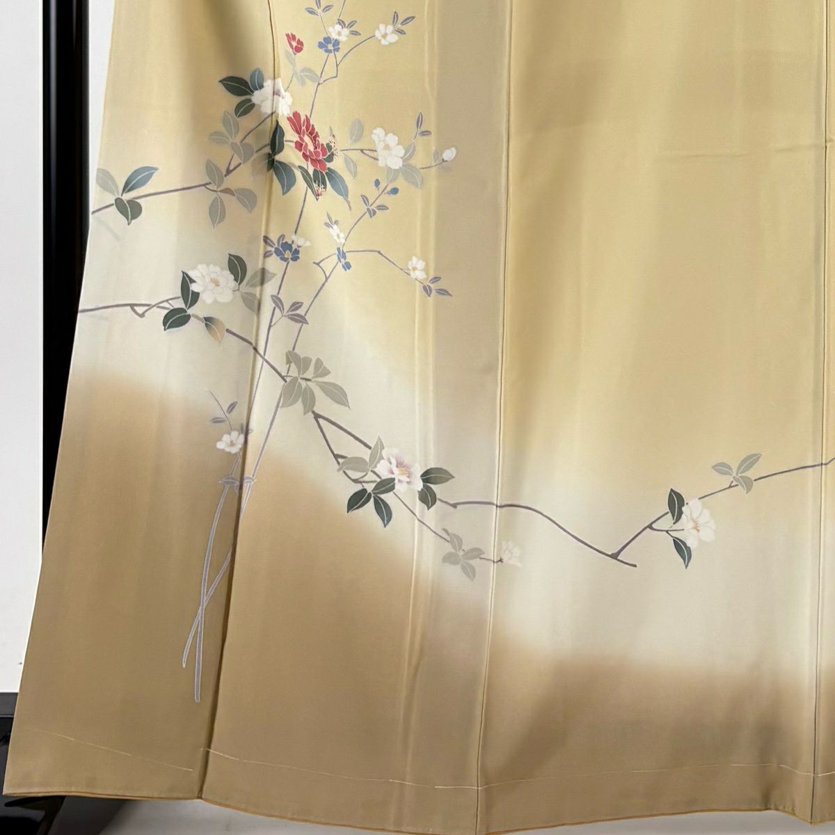 【美品】 付下 身長165.5cm 袖長63cm S 雙層 枝花 染分 ぼかし 米色 純蠶絲 秀品級