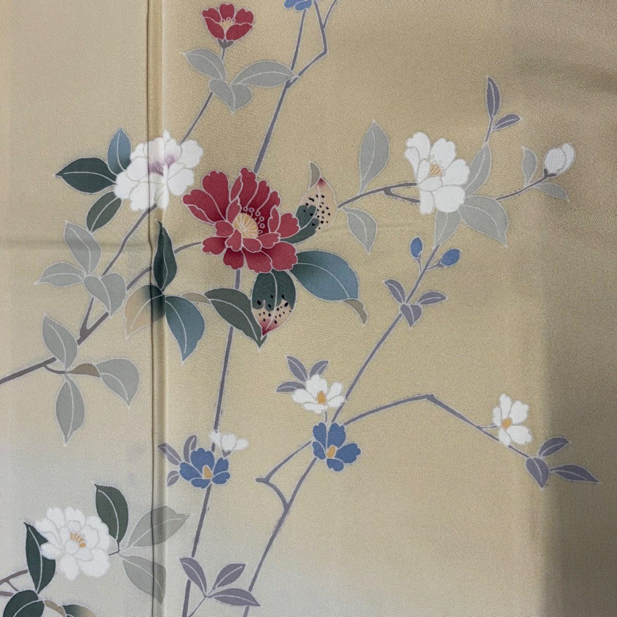 【美品】 付下 身長165.5cm 袖長63cm S 雙層 枝花 染分 ぼかし 米色 純蠶絲 秀品級