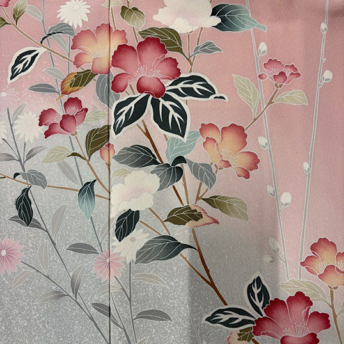 【美品】訪問服 身長156.5cm 袖長63.5cm S 雙層 落款あり 枝花 草花紋紋 染分 ぼかし 粉紅 純蠶絲 秀品級