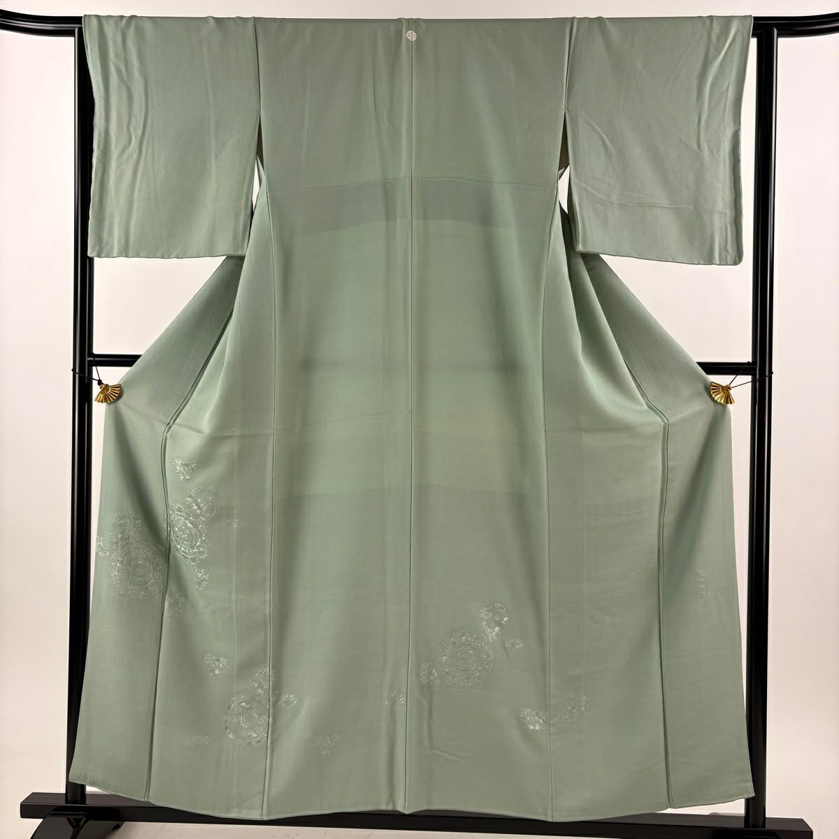 付下 身長156cm 袖長63.5cm S 雙層 華紋 草花紋紋 蘇州刺繡 薄綠 純蠶絲 秀品級 一つ紋