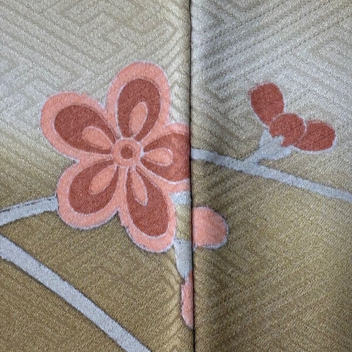訪問服 身長162cm 袖長65cm M 雙層 草花紋紋 雪輪 金彩裝飾 漸層 黃土 純蠶絲 優品級