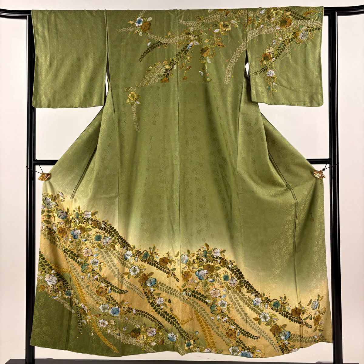 【美品】訪問服 身長152cm 袖長63.5cm S 雙層 落款あり 辻花染 金銀彩 絞染 蓬色 純蠶絲 秀品級