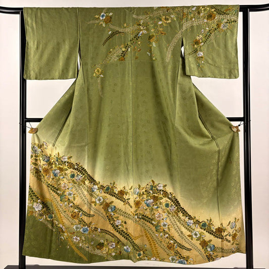 【美品】訪問服 身長152cm 袖長63.5cm S 雙層 落款あり 辻花染 金銀彩 絞染 蓬色 純蠶絲 秀品級