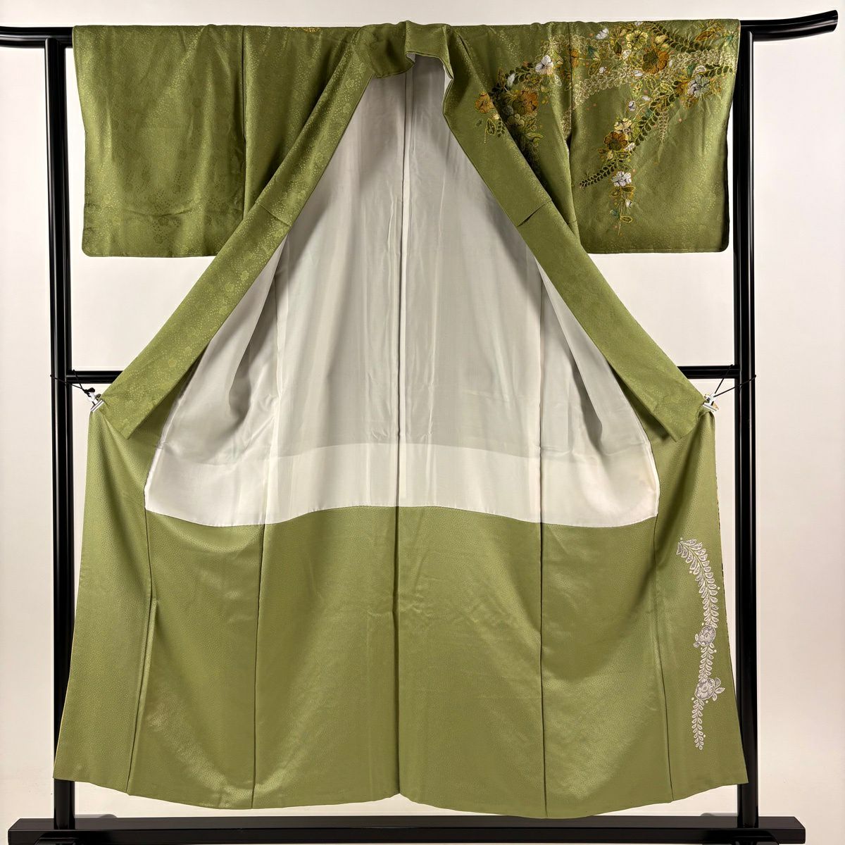 【美品】訪問服 身長152cm 袖長63.5cm S 雙層 落款あり 辻花染 金銀彩 絞染 蓬色 純蠶絲 秀品級